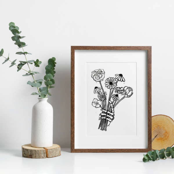 9”x12” Skull Bouquet Block Print